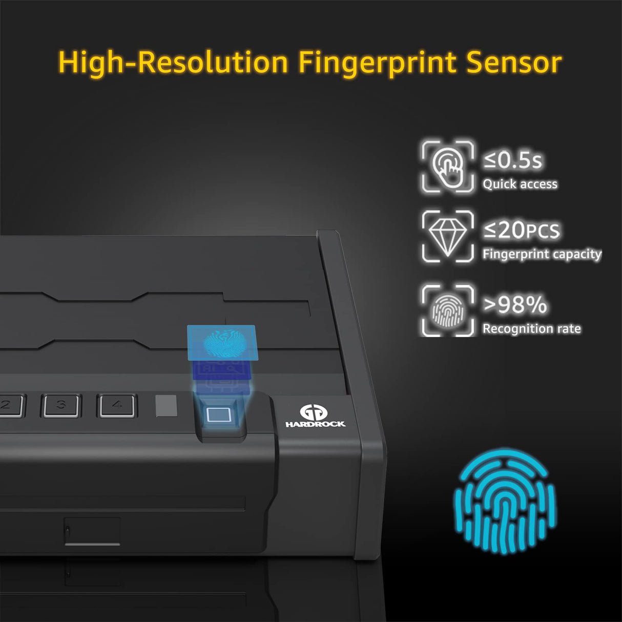 [ 20% Larger Capacity ] Biometric Gun Safe with Fingerprint Lock Box,Large Pistol safes for Handgun,nightstand Hidden Gun Storage for Bedside,Quick Access，Ammunition Storage Security Box for Home HARDROCK