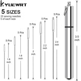 KYUEWRT 25 Large Eye Embroidery Needles, 5 Sizes Big Eye Hand Sewing Needles with Exquisite Aluminum Storage Tub for Stitching, Sewing and Hand-Made Projects KYUEWRT