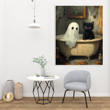 Halloween Paint by Numbers Kit for Adults, Ghost Oil Painting by Numbers with Brushes, Black Cat Art and Crafts Canvas Kit for Beginner Home Decor 16x20 inch / 40x50 cm Clendo