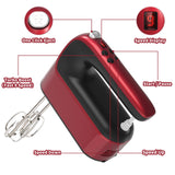Yomelo 9-Speed Digital Hand Mixer Electric, 400W DC Motor, Hand Mixer electric Handheld with Snap-On Storage Case, Touch Button, Turbo Boost, 5x Stainless Steel Accessories (Red) Yomelo