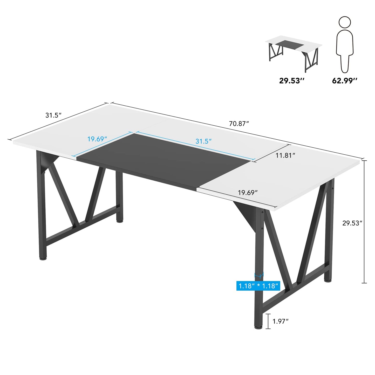 LITTLE TREE 6FT Conference Table, Modern Meeting Tables, Rectangular Training Seminar Table, Boardroom Desk with Splicing Board for Home Office - WoodArtSupply