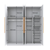 Fddevelop 4 Doors Wooden Wardrobe Closet Armoire, White Storage Cabinet for Hanging Clothes, Bedroom Extra Large Capacity Freestanding Armoire,Wood Wardrobe Combination with Shelves (White) (White) Fddevelop