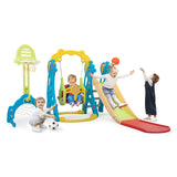 NYEEKOY 6 in 1 Toddler Slide and Swing Playset Indoor Outdoor Freestanding Playground Kids Slide Climber Swing Set with Basketball Hoop for Kids Age 3-12, Backyards Slide for Baby Nyeekoy