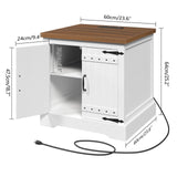 MAHANCRIS Farmhouse End Table with Charging Station, 24" Large Sofa Side Table, Wooded Square White Nightstand, Adjustable Storage Shelf, Rustic Bedside Table for Living Room, Bedroom, Walnut MAHANCRIS