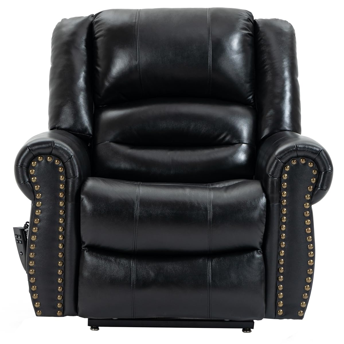 Genuine Leather Power Lift Recliner Elderly Chair, Lay Flat Lift Chairs, Remote Control with Point- Like Distribution Massage/Heating/Adjusting Reclining Model (Black) Luckoney