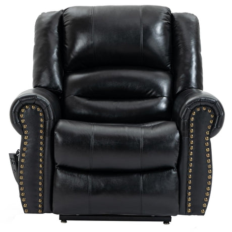 Genuine Leather Power Lift Recliner Elderly Chair, Lay Flat Lift Chairs, Remote Control with Point- Like Distribution Massage/Heating/Adjusting Reclining Model (Black) Luckoney