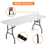 HKLGorg 6 Ft Heavy Duty Working Indoor Outdoor Plastic Folding Utility Party Dining Table Easy to Assemble with Lock Function White, 70.9 x 29.1 x 29.1 inches HKLGorg
