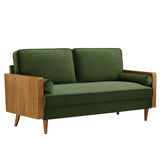 Modway Kellan 72 Inch Velvet Sofa in Walnut Moss Green Modway