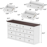 TAMUNE 12 Drawer Dresser Chest of Drawers, White Dresser for Bedroom, Retro Wood Dressers with 12 Drawers, for Living Room Bedroom Hallway, White and Brown 15.7”D x 61”W x 31.5”H TAMUNE