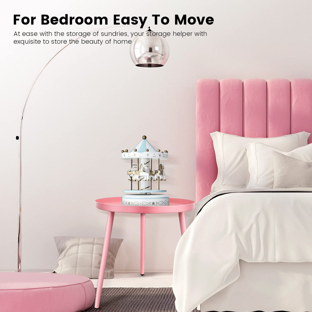 AOJEZOR Side Table: End Table for Any Room - Round Side Tables for Small Spaces - Pink with 3 Legged AOJEZOR