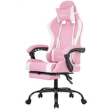 PayLessHere Ergonomic Racing Desk Chair Computer Chair Gaming Chair with Footrest Lumbar Support Headrest Armrest Task Rolling Swivel Ergonomic E-Sports Adjustable PC Gamer Chair (Pink) PayLessHere