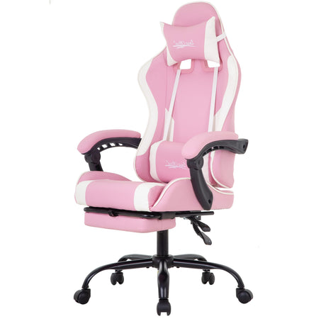 PayLessHere Ergonomic Racing Desk Chair Computer Chair Gaming Chair with Footrest Lumbar Support Headrest Armrest Task Rolling Swivel Ergonomic E-Sports Adjustable PC Gamer Chair (Pink) PayLessHere