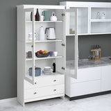 YIGOBUY White Bookcase with Glass Doors Tall Display Cabinet Wooden Bookshelf Organizer for Home Bedroom, Living Room, Office, Curio Cabinet Freestanding Kitchen Pantry YIGOBUY