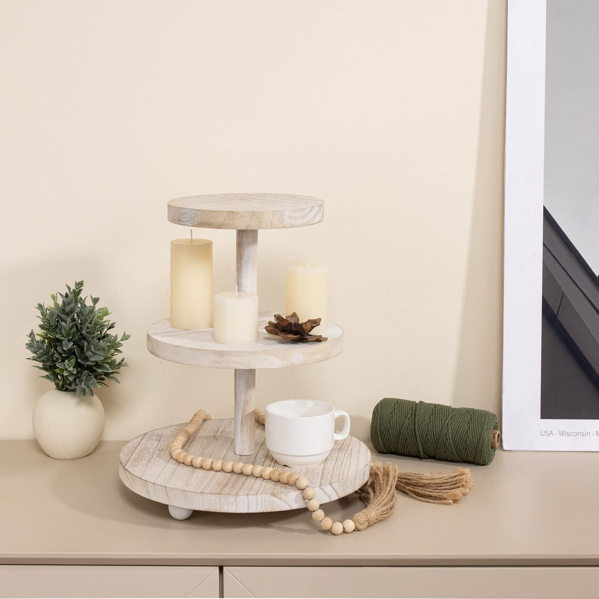 VIVIRBIEN 3 Tier Cupcake Stand Round,Wood Cake Stand with Tiered Tray Decor,Rustic Cake Stand,Cupcake Display for Home Tea Party, Birthday, Wedding, Farmhouse Decor,Woodland Baby Shower…… VIVIRBIEN