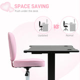 HOMCOM Armless Home Office Desk Chair, Modern Fabric Makeup Vanity Chair with Heart Shape, Swivel Wheels, Height Adjustable, Pink HOMCOM