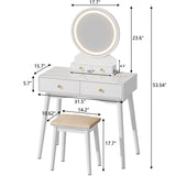 Furmax Vanity Desk Makeup Vanity Table with Lighted Mirror Vanity Set with Modern Desktop, Soft Cushioned Stool, 4 Storage Drawers, 3 Colors Mirror Brightness Adjustable (White) Furmax