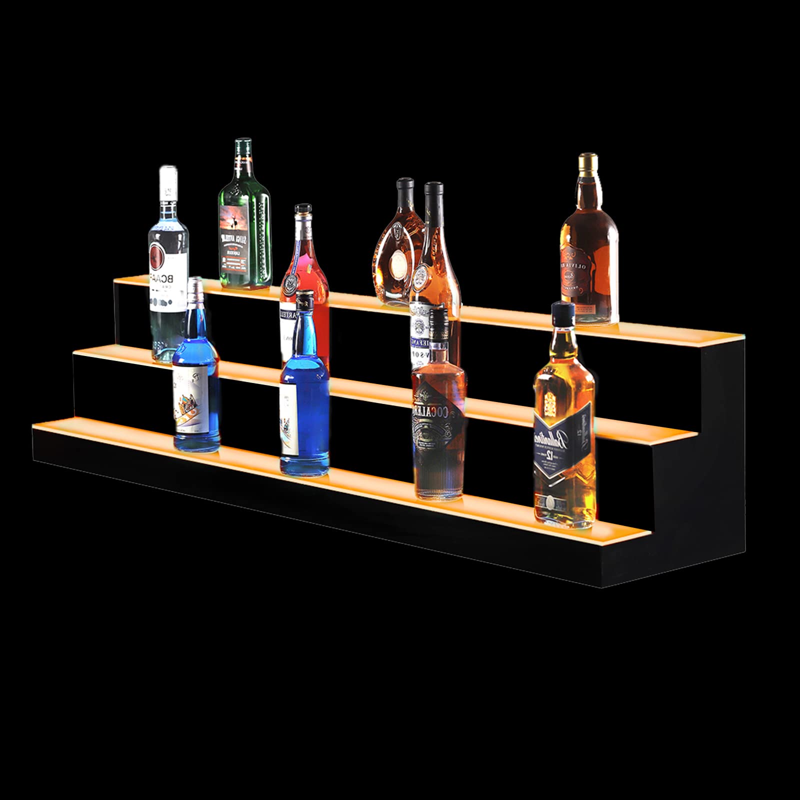 MESAILUP 60 Inch Detachable LED Lighted Liquor Bottle Display 3 Step Illuminated Bottle Shelf 3 Tier Home Bar Drinks Commercial Lighting Shelves with Remote Control (3 Tier, 60 inch) - WoodArtSupply