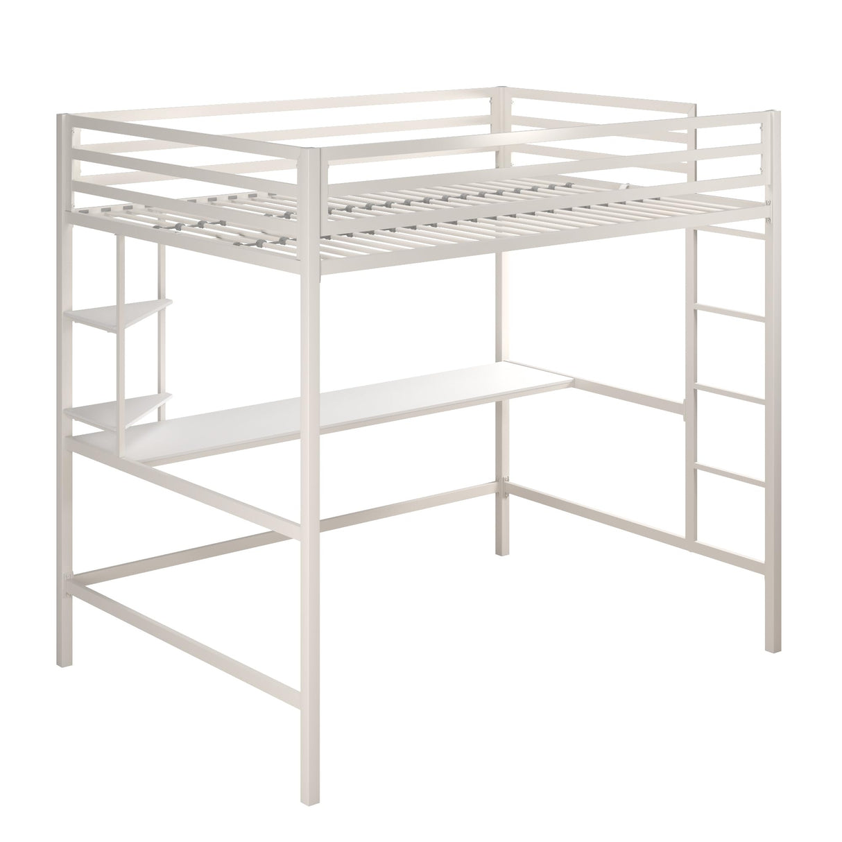 Novogratz Maxwell Metal Full Loft Bed with Desk & Shelves, Off White Novogratz