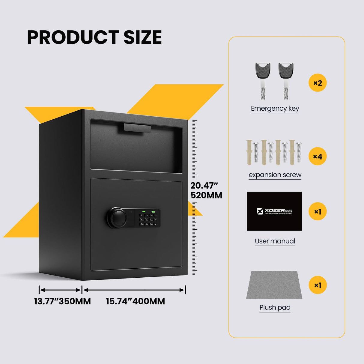 Depository Drop Safe 2.6 Cubic Feet, Xdeer Front Drop Slot Lock Box with Digital Combinatio, Silent Deposit Safe Box, Security Money Safe for Cash Slips Expense Business Office Home coin locker XDeer