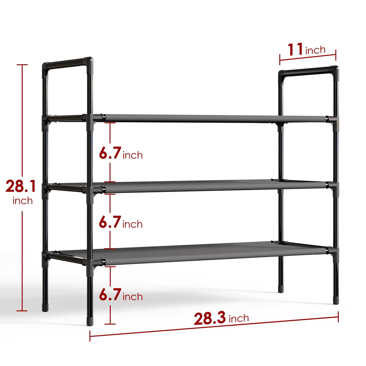 Sakugi Shoe Rack with Non-Woven Fabric - 3-Tier Shoe Organizer for Closet, Garage, Corridor & Entryway, Sturdy and Stackable, X-Large, Black Sakugi