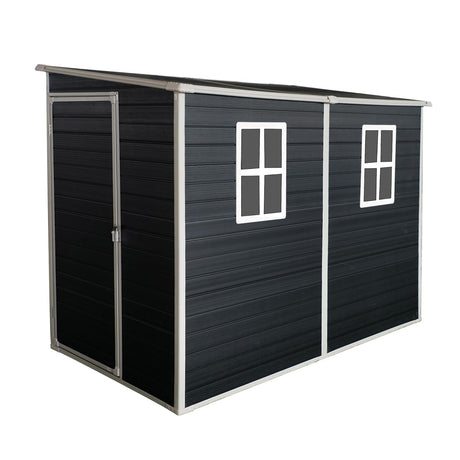 KEIKI 4x8 FT Outdoor Storage Shed Resin Cabinet with Lockable Doors,Two-Window for Bikes and Patio Lawn Furniture KEIKI