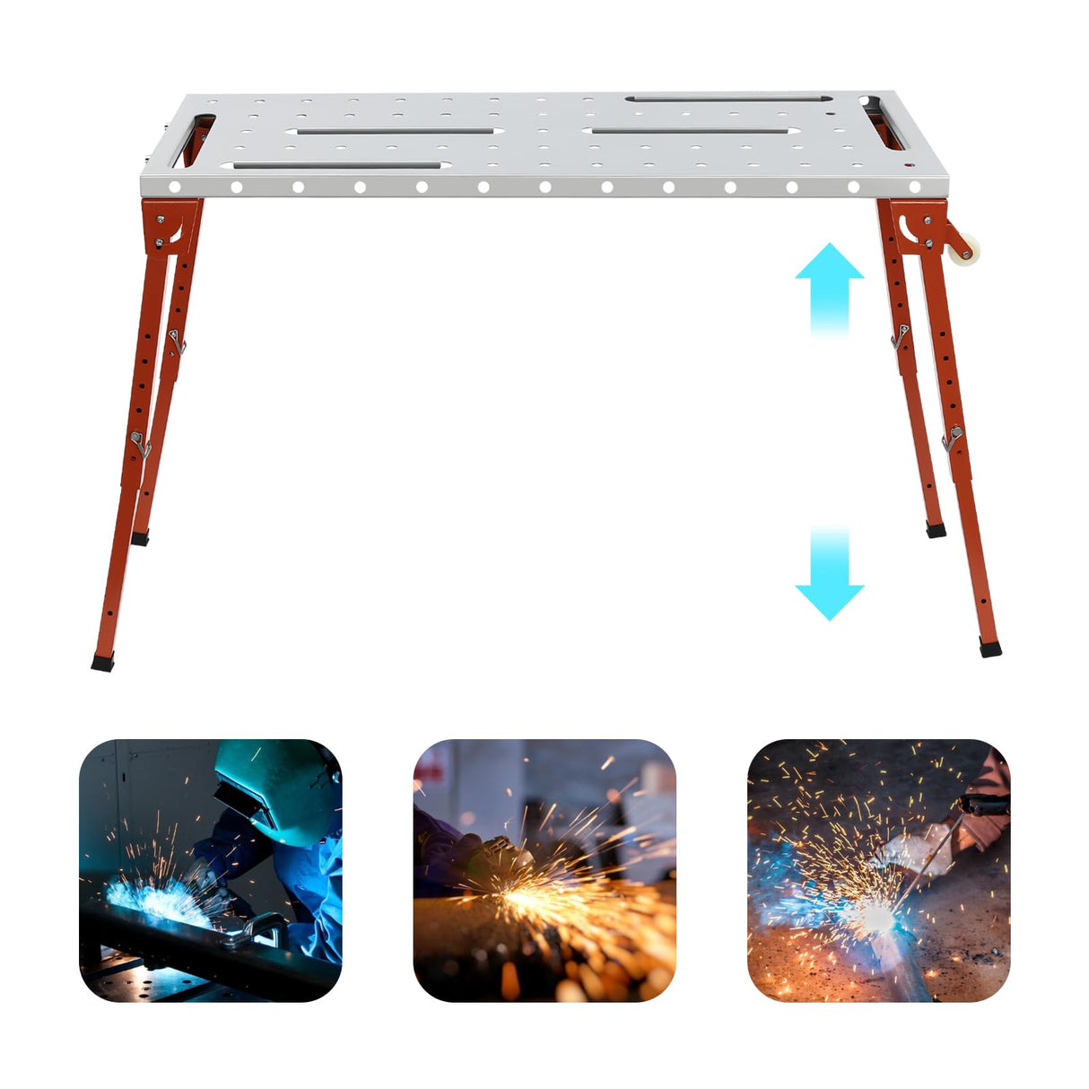 46 * 18 Inch Welding Table, 1000 lbs Load Capacity, Portable Folding Work Bench, Adjustable Height 13-21 inch, Steel Welding Workbench Table for Shop Weld Table QIUTMER