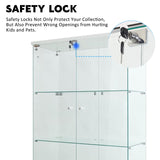 Glass Display Case for Collectibles, Double Door 4 Shelves Lockable Curio Cabinet with LED Lights, Clear Tempered Glass Showcase Cabinet for Home Office Retail Store,13.5" D x 31" W x 65" H,White Fetuero