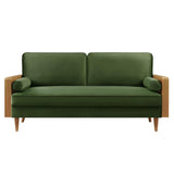 Modway Kellan 72 Inch Velvet Sofa in Walnut Moss Green Modway