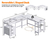 Furologee White 66” L Shaped Desk with Power Outlet, Reversible Computer Desk with File Drawer & 2 Monitor Stands, Home Office Desk with Storage Shelves, Corner Desk for Gaming Writing Furologee