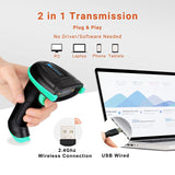 Tera Barcode Scanner Wireless Versatile 2-in-1 (2.4Ghz Wireless+USB 2.0 Wired) with Battery Level Indicator 328 Feet Transmission Distance Rechargeable 1D Laser Bar Code Reader USB Handheld (Blue) Tera