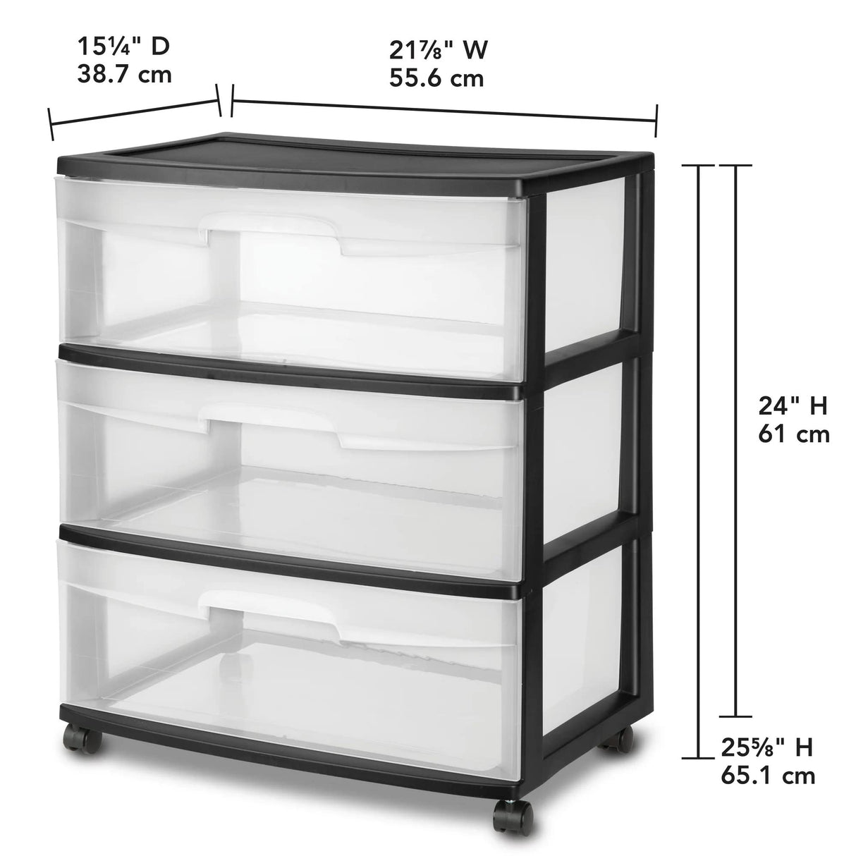 ReMoiz Plastic Storage Drawer Cart, Medium Home Organization Storage Container with 3 Large Clear Drawers With Wheels (Black), 3SDC-01 ReMoiz