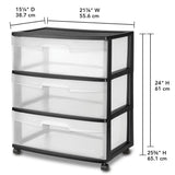 ReMoiz Plastic Storage Drawer Cart, Medium Home Organization Storage Container with 3 Large Clear Drawers With Wheels (Black), 3SDC-01 ReMoiz