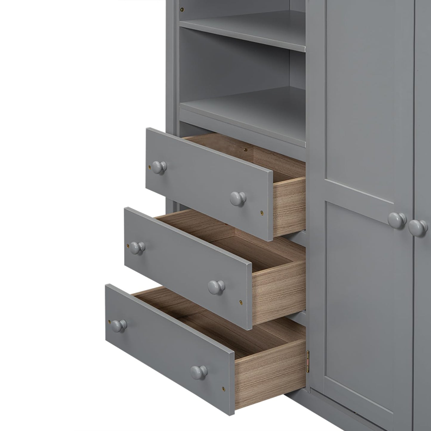 Harper & Bright Designs Full Size Grey Loft Bed with Wardrobe, Desk, and Storage Solutions - WoodArtSupply