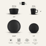 Stone Lain Coupe Dinnerware Set, Service For 4, Black Matte Stone Lain