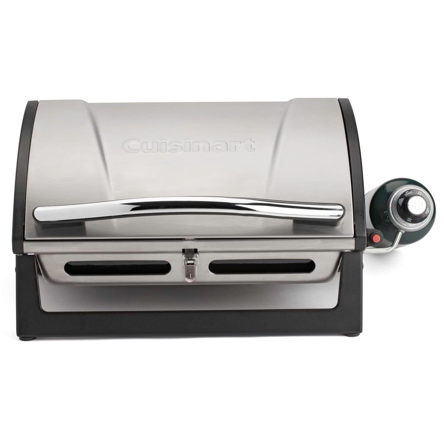 Cuisinart Grillster Portable Gas Grill, Stainless Steel Compact BBQ with Locking Lid for Easy Transport, 8000 BTU Small Propane Grill with Dishwasher Safe Cooking Grate, For Camping and BBQs