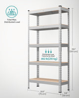 SONGMICS 5-Tier Storage Shelves, Load 2310 lb, Garage Storage, Boltless Assembly, Adjustable Shelving Unit, 11.8 x 29.5 x 59.1 Inches, for Study Shed Basement, Silver and Natural Beige UGLR300E01 SONGMICS