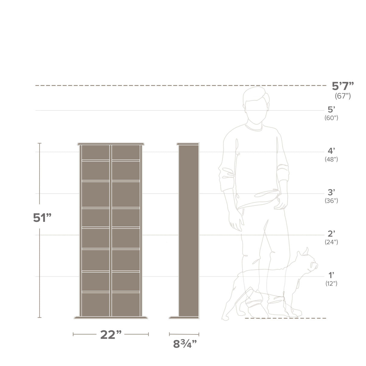 Prepac 2 Column Tall Cabinet Media Storage, 22" Wide, Black Prepac