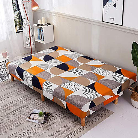 MIFXIN Stretch Futon Cover Armless Sofa Slipcover Elastic Spandex Folding Sofa Bed Couch Cover Printed Washable Furniture Protector for Sofa Without Armrest (Orange Geometry) MIFXIN