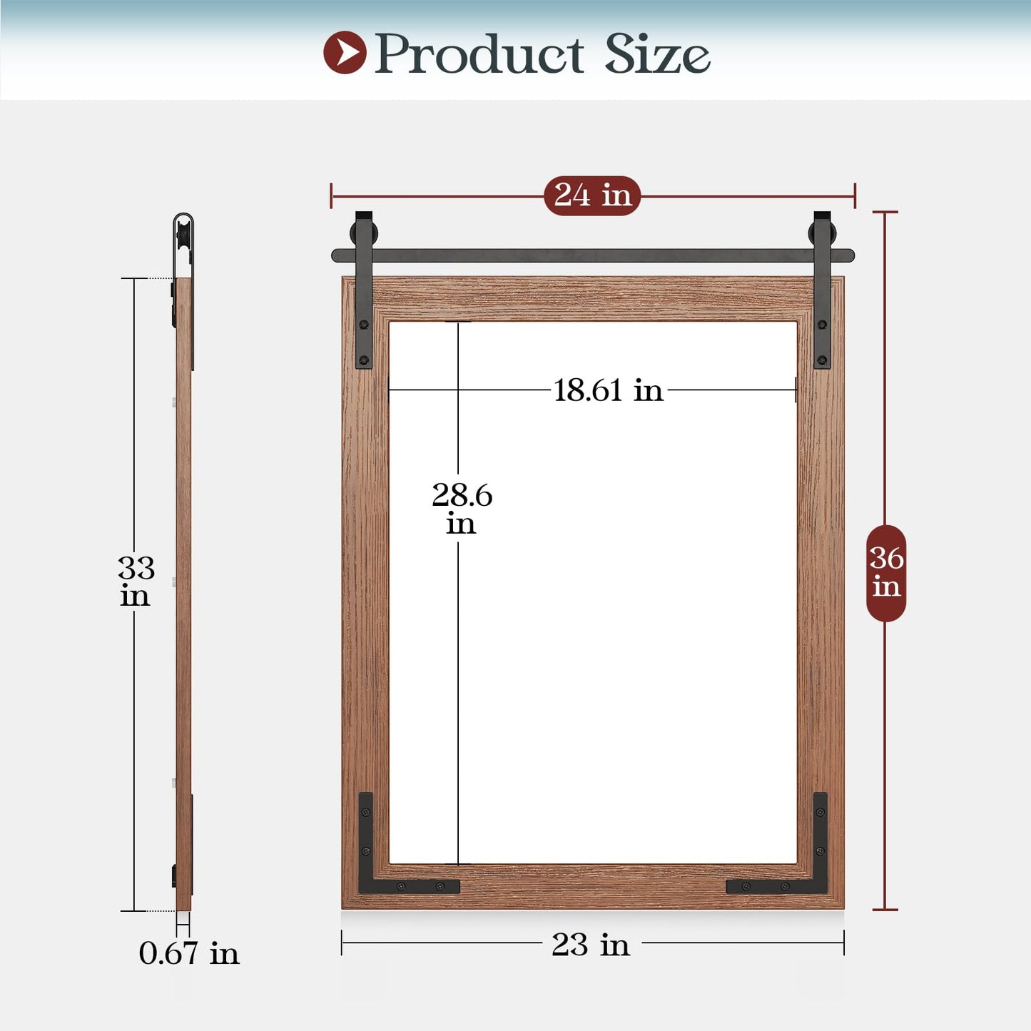 Mestikits 24x36 Inch Farmhouse Mirror for Bathroom, Brown Wood Framed Rustic Mirror, Rectangle Wall Decor Mirrors for Entryway, Courtyard, Bedroom - WoodArtSupply