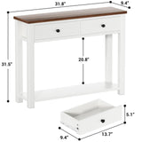 Homieasy Farmhouse Console Table with 2 Drawers, 32 Inch Small Sofa Table with Storage Shelf for Living Room, Behind Couch, Entryway Table for Hallway, Living Room, or Foyer, Rustic Brown and White Homieasy