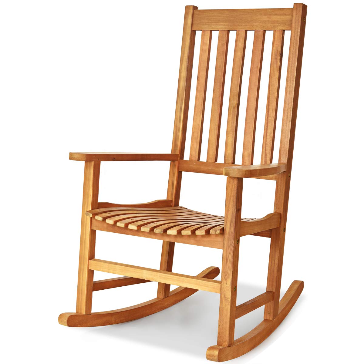 Tangkula Acacia Wood Porch Rocking Chair Set, Wooden Rocking Chair Rocker with High Back & Armrest for Indoor Outdoor Use, Patio Rocker for Garden Lawn Balcony Backyard Poolside (2, Teak) - WoodArtSupply