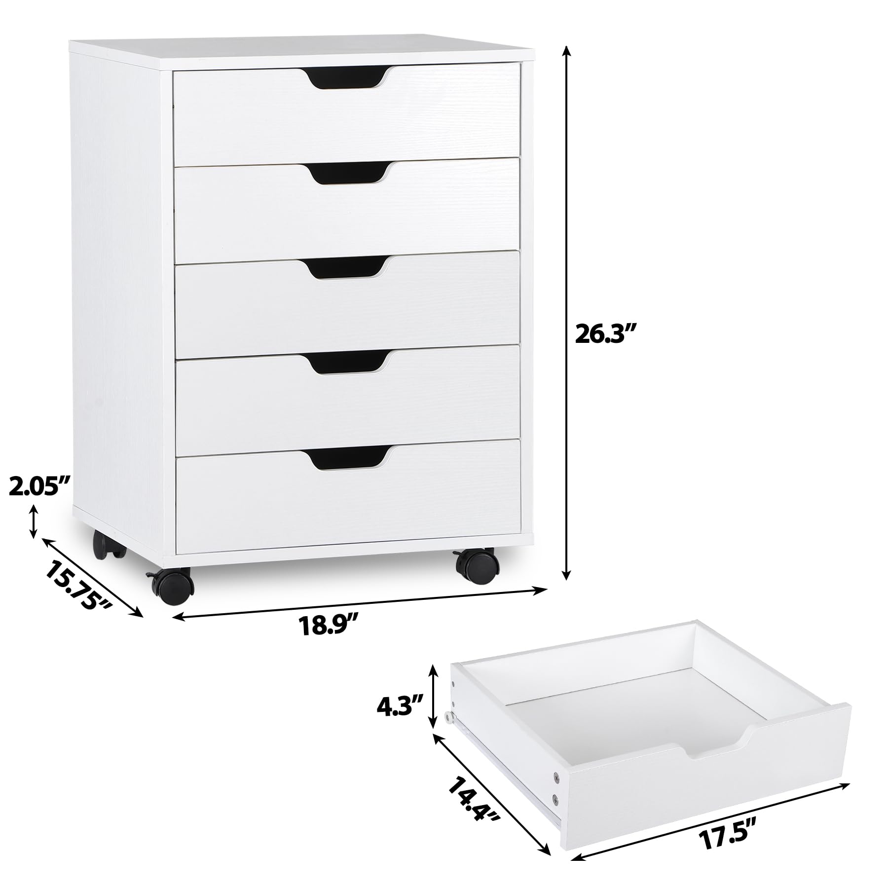 Saicool 5 Drawer Chest Storage Cabinet Dresser, Wood Nightstand, Mobile Organizer Drawers for Office Bedroom Hallway Entryway Closets,White - WoodArtSupply