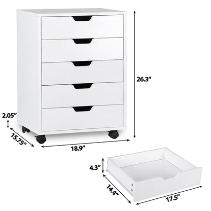 Saicool 5 Drawer Chest Storage Cabinet Dresser, Wood Nightstand, Mobile Organizer Drawers for Office Bedroom Hallway Entryway Closets,White - WoodArtSupply