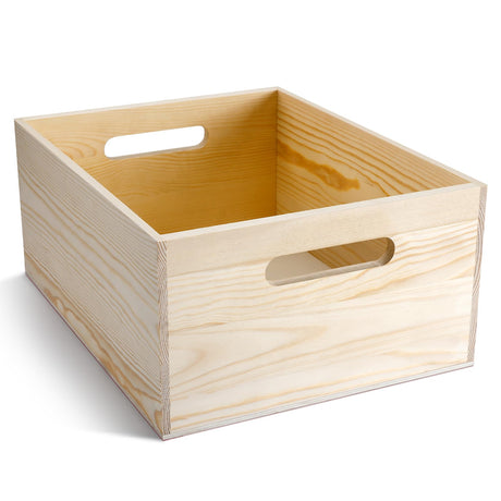 Menkxi Large Wooden Box with Hand Holes, 15 x 12 x 7 Inches Pine Wood Box Unfinished Wooden Box for DIY Craft Arts Hobbies and Home Storage(15 x 12 x 7 Inch) Menkxi