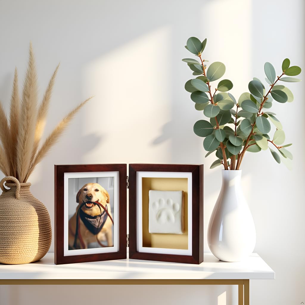 Pearhead Pet Paw Print Photo Frame With Clay Imprint Kit - Pawprint Making Kit and Photo Display for Cats and Dogs, No-Mess Pawprint Memorial, Gift For Pet Owner, Espresso Pearhead
