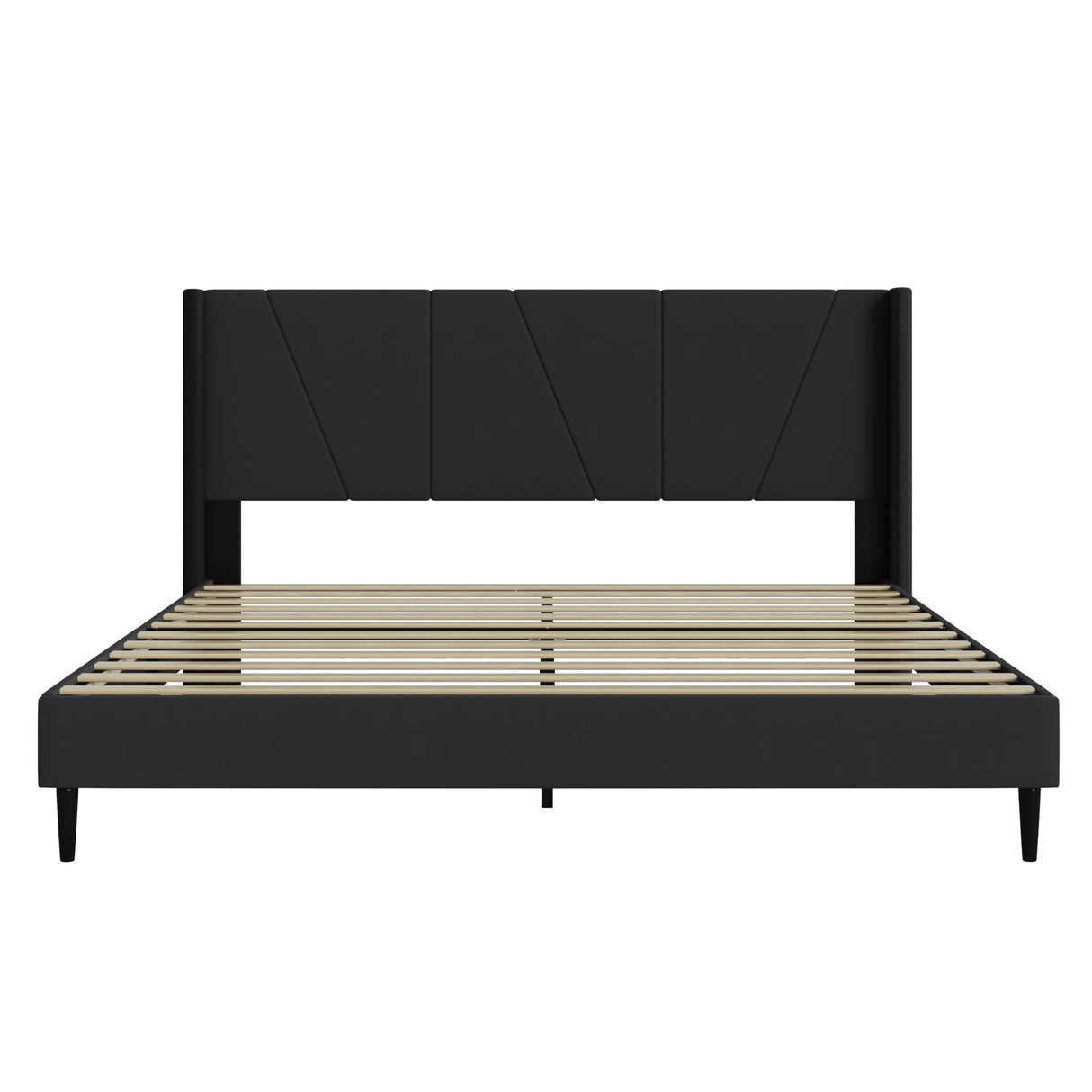 OLALITA King Size Upholstered Platform Bed, King Frame with Tufted Headboard, Sturdy Frame Wooden Slats, No Spring Mattress Required, Noiseless, Easy to Assemble, Black OLALITA