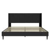 OLALITA King Size Upholstered Platform Bed, King Frame with Tufted Headboard, Sturdy Frame Wooden Slats, No Spring Mattress Required, Noiseless, Easy to Assemble, Black OLALITA