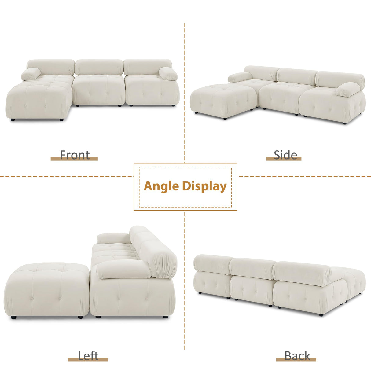 GNIXUU Modular Sectional Sofa, 93" Convertible L-Shaped Couch for Living Room, Modern Button Tufted Cloud Couches with Comfy Armrest, Beige Velvet GNIXUU