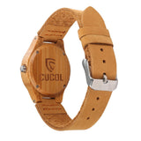 CUCOL Womens Wooden Bamboo Watches Leather Strap with Gift Box CUCOL