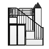 Harper & Bright Designs Twin Over Twin Metal Bunk Bed with Stairs and Storage Wardrobe, Castle-Shaped Bunk Bed Heavy-Duty Steel Frame, Noise Free,for Kids Teens Adults, Black+White Harper & Bright Designs